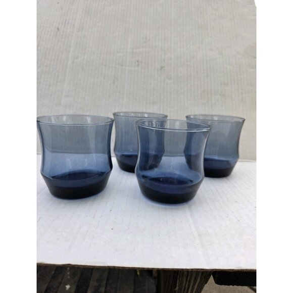 Vintage Set Of 4 Libbey Apollo Blue Glasses Flat Tumblers 6 Oz Glass +1 Juice - Picture 1 of 7